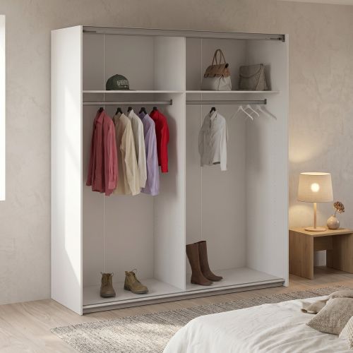 Guardaroba Grande Bianco 2 Ripiani Appendiabiti 182x200h cm, 4 Vani - Neive