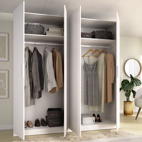 Guardaroba Grande Bianco 2 Ripiani Appendiabiti 51x204h cm, Cassetti - Holder