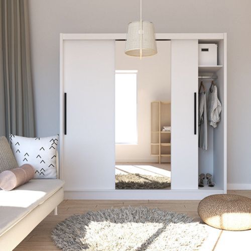 Guardaroba Grande Bianco 5 Ripiani Appendiabiti 205x205h cm, Apertura Scorrevole - Lesitoto