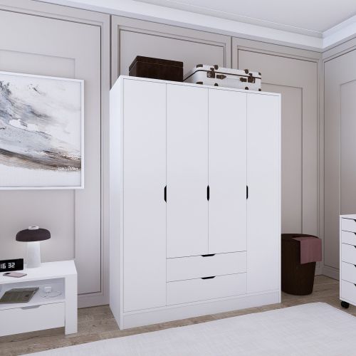 Guardaroba Grande Bianco Appendiabiti 9 Ripiani 140x182h cm, 2 Cassetti - Paterno