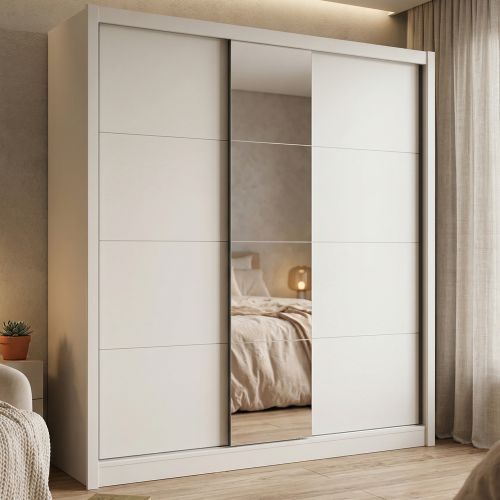 Guardaroba Grande Bianco Beige Nero Appendiabiti 5 Ripiani 205x215.5h cm, 8 Vani - Orero