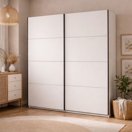 Guardaroba Grande Bianco Crema 2 Ripiani Appendiabiti 195x218h cm, Apertura Scorrevole - Cariano