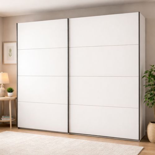 Guardaroba Grande Bianco Crema 2 Ripiani Appendiabiti 245x217.5h cm, 2 Ante - Salemi