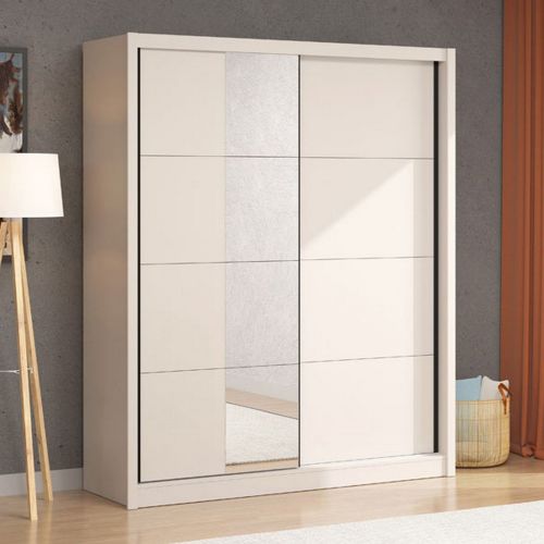 Guardaroba Grande Bianco Crema 5 Ripiani Appendiabiti 180x215.5h cm, 2 Ante - Manfredi