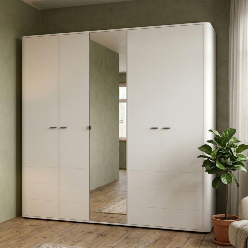 Guardaroba Grande Bianco Crema 6 Ripiani Appendiabiti 224.5x210.5h cm, 9 Vani - Orsogna