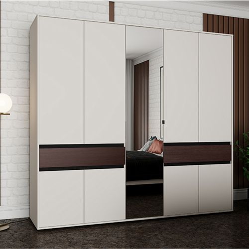 Guardaroba Grande Bianco Crema Marrone Noce 2 Cassetti 7 Ripiani 228x211h cm, Appendiabiti - Ubud