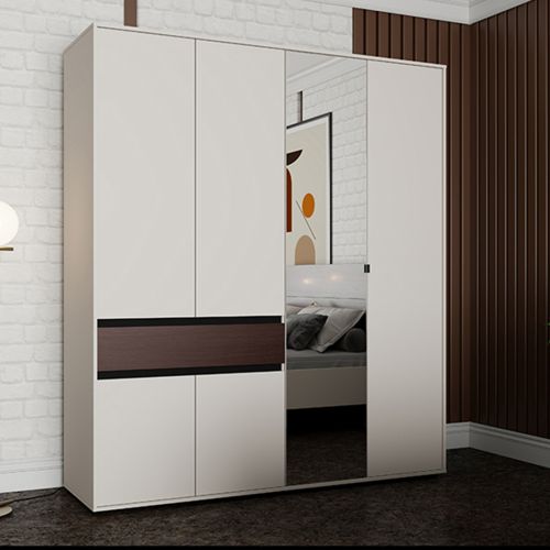 Guardaroba Grande Bianco Crema Marrone Noce un Cassetto 5 Ripiani 183x211h cm, Appendiabiti - Pai