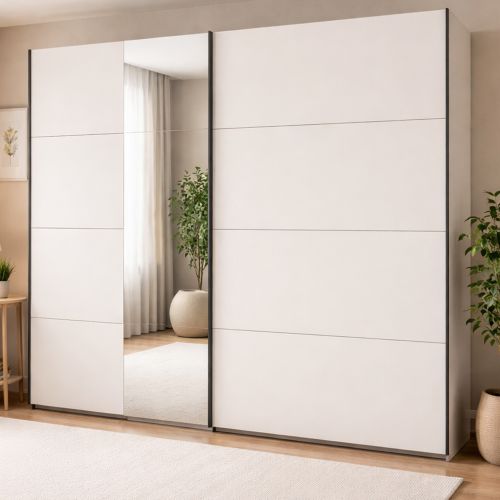 Guardaroba Grande Bianco Crema Nero Appendiabiti 2 Ripiani 245x217.5h cm, Apertura Scorrevole - Resiutta