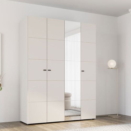 Guardaroba Grande Bianco Crema Nero Appendiabiti 4 Ripiani 155x208h cm, 6 Vani - Ifrane