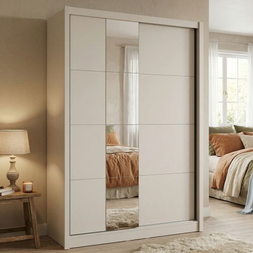 Guardaroba Grande Bianco Crema Nero Appendiabiti 5 Ripiani 155x215.5h cm, 7 Vani - Carisolo