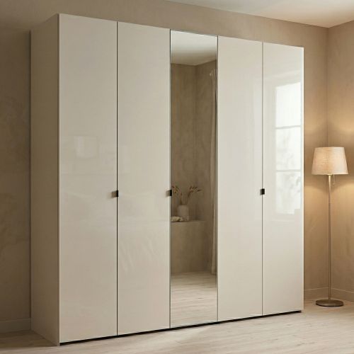 Guardaroba Grande Bianco Crema Trasparente Appendiabiti 8 Ripiani 224x226.5h cm, 12 Vani - Quarrata