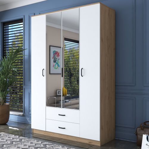 Guardaroba Grande Bianco Marrone 2 Cassetti 11 Ripiani 210x210h cm, Appendiabiti - Verdello