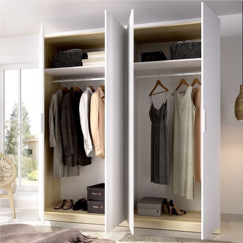 Guardaroba Grande Bianco Marrone Rovere 2 Ripiani Appendiabiti 51x204h cm, Cassetti - Holder