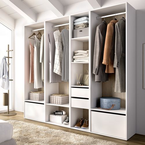 Guardaroba Grande Bianco Marrone Rovere Modulabile 10 Ripiani 45x205h cm, Appendiabiti - Hawthorne