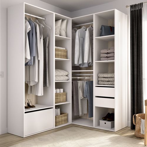Guardaroba Grande Bianco Marrone Rovere Modulabile 11 Ripiani 145x205h cm, Appendiabiti - Rawlinson
