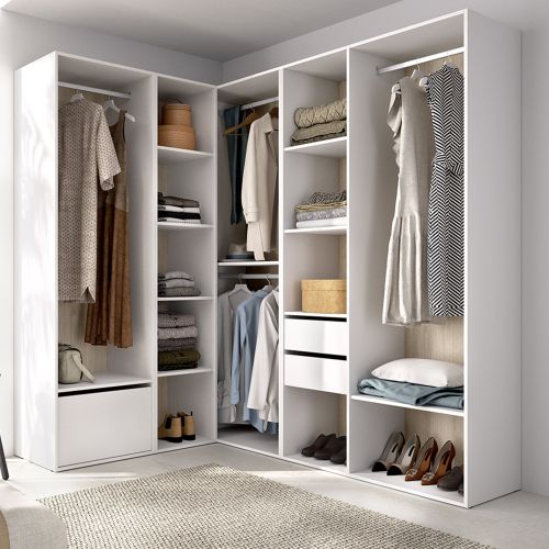 Guardaroba Grande Bianco Marrone Rovere Modulabile 12 Ripiani 186x205h cm, Appendiabiti - Atwood
