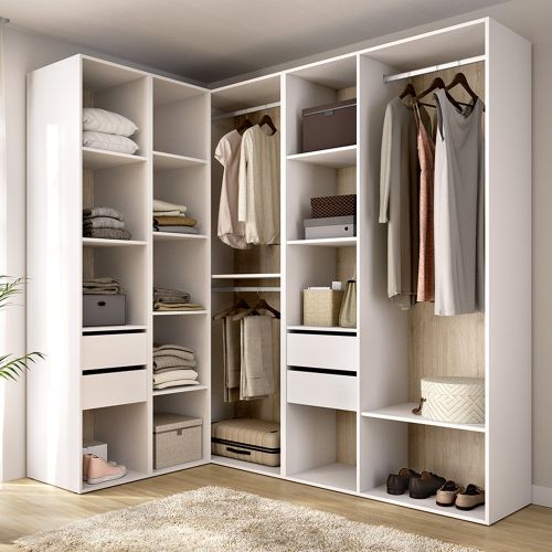 Guardaroba Grande Bianco Marrone Rovere Modulabile 12 Ripiani 186x205h cm, Appendiabiti - Boughton