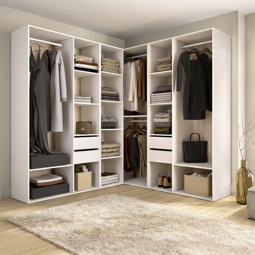 Guardaroba Grande Bianco Marrone Rovere Modulabile 13 Ripiani 186x205h cm, Appendiabiti - Yancy