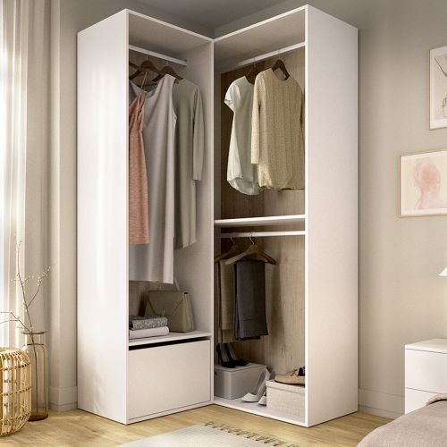 Guardaroba Grande Bianco Marrone Rovere Modulabile 4 Ripiani 105x205h cm, Appendiabiti - Evansdale