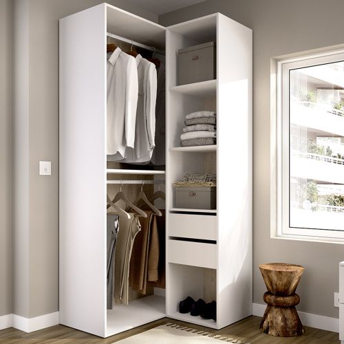 Guardaroba Grande Bianco Marrone Rovere Modulabile 4 Ripiani 105x205h cm, Appendiabiti - Labuco