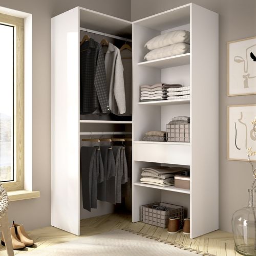 Guardaroba Grande Bianco Marrone Rovere Modulabile 5 Ripiani 88x185h cm, Appendiabiti - Bandon