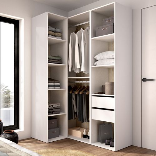 Guardaroba Grande Bianco Marrone Rovere Modulabile 8 Ripiani 85x205h cm, Appendiabiti - Poyner