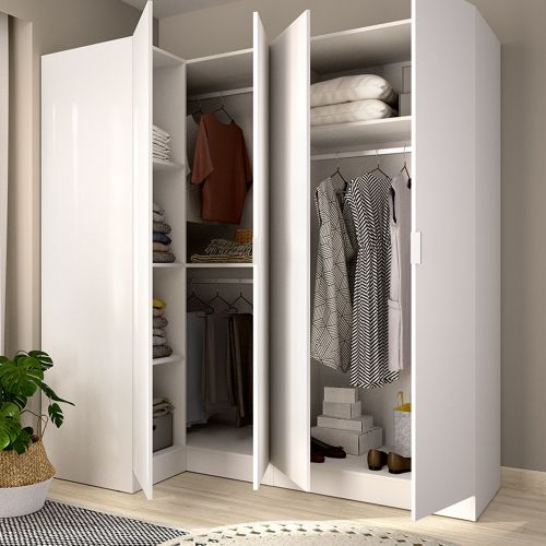 Guardaroba Grande Bianco Modulabile 5 Ripiani 91x184h cm, Appendiabiti - Woodbury