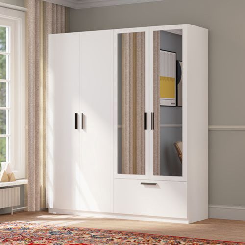 Guardaroba Grande Bianco Nero 2 Ripiani Appendiabiti 180x210h cm, un Cassetto - Lidala