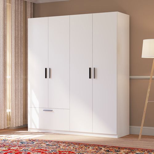 Guardaroba Grande Bianco Nero 2 Ripiani Appendiabiti 180x210h cm, un Cassetto - Lidase