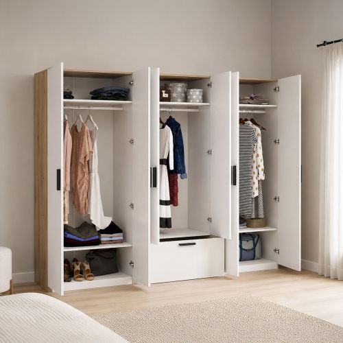 Guardaroba Grande Bianco Nero 3 Ripiani Appendiabiti 269x210h cm, un Cassetto - Letotava