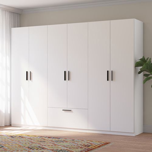 Guardaroba Grande Bianco Nero 3 Ripiani Appendiabiti 269x210h cm, un Cassetto - Libaha