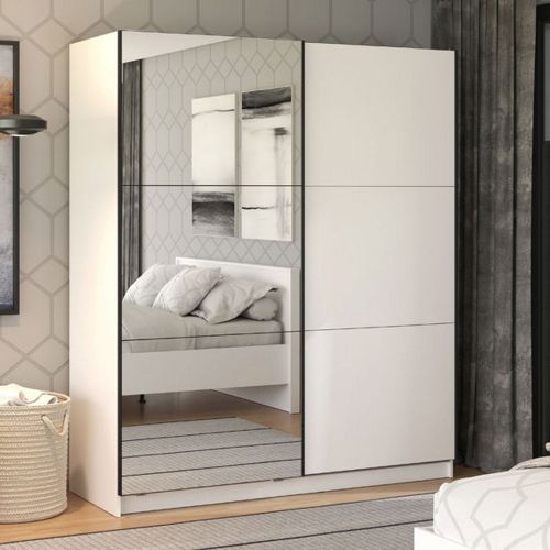 Guardaroba Grande Bianco Nero Appendiabiti 5 Ripiani 179x210h cm, 2 Ante - Verzino