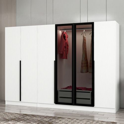Guardaroba Grande Bianco Nero Fume Appendiabiti 10 Ripiani 270x210h cm, Apertura Battente - Roviano
