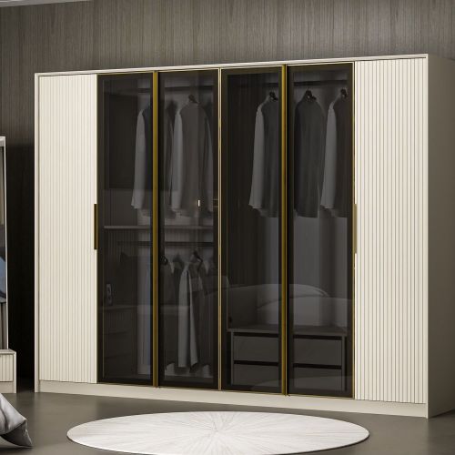 Guardaroba Grande Bianco Nero Fume Appendiabiti 12 Ripiani 274x210h cm, Apertura Battente - Gavi