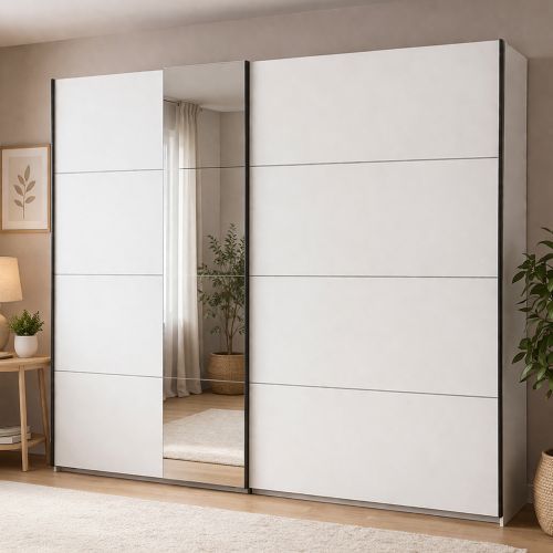 Guardaroba Grande Bianco Opaco 2 Ripiani Appendiabiti 245x217.5h cm, 2 Ante - Resiutta