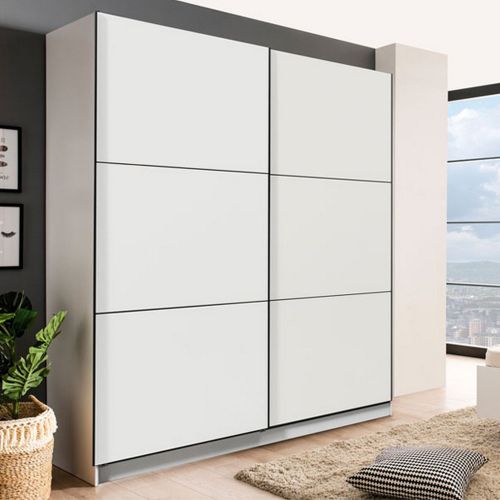 Guardaroba Grande Bianco Opaco 8 Ripiani Appendiabiti 217x210h cm, 2 Ante - Piateda