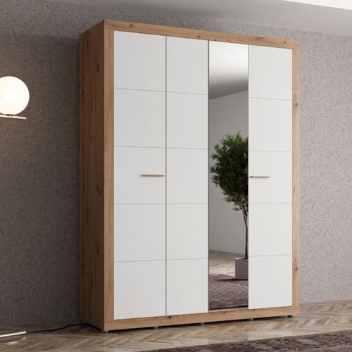 Guardaroba Grande Bianco Opaco Marrone Rovere Nodi Appendiabiti 4 Ripiani 156x208h cm, 6 Vani - Pushka