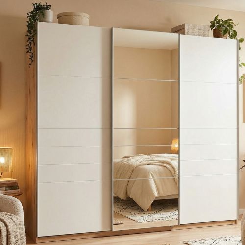 Guardaroba Grande Bianco Opaco Marrone Rovere Nodi Appendiabiti 6 Ripiani 262.5x224h cm, 3 Ante - Carasco