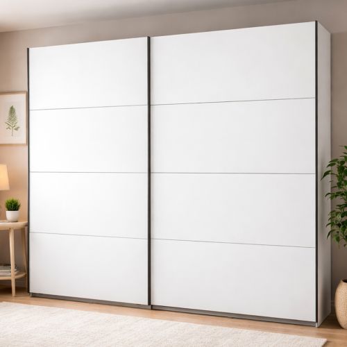 Guardaroba Grande Bianco Opaco Nero Appendiabiti 2 Ripiani 245x217.5h cm, Apertura Scorrevole - Salemi