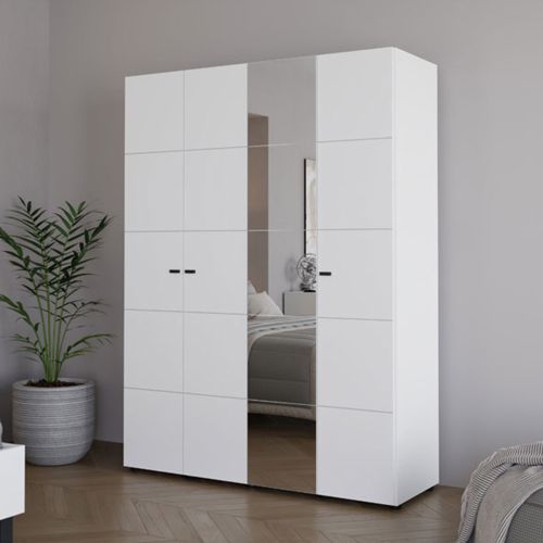 Guardaroba Grande Bianco Opaco Nero Appendiabiti 4 Ripiani 155x208h cm, 6 Vani - Ifrane