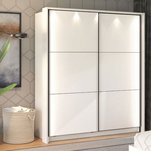 Guardaroba Grande Bianco Opaco Nero Appendiabiti 5 Ripiani 179x210h cm, Apertura Scorrevole - Cerchio