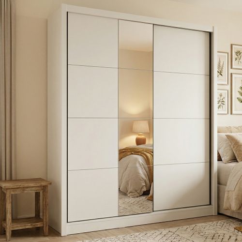 Guardaroba Grande Bianco Opaco Nero Appendiabiti 5 Ripiani 205x215.5h cm, 8 Vani - Orero