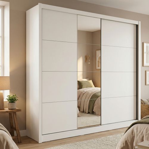 Guardaroba Grande Bianco Opaco Nero Appendiabiti 8 Ripiani 251x215.5h cm, 12 Vani - Pedavena