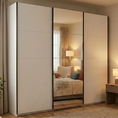 Guardaroba Grande Bianco Opaco Trasparente Appendiabiti 6 Ripiani 262.5x224h cm, Apertura Scorrevole - Rutino