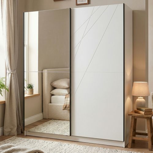 Guardaroba Grande Bianco Opaco Trasparente Appendiabiti 8 Ripiani 217x210h cm, Apertura Scorrevole - Galtelli