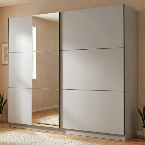 Guardaroba Grande Bianco Opaco Trasparente Appendiabiti 8 Ripiani 236.5x210h cm, Apertura Scorrevole - Sorgono