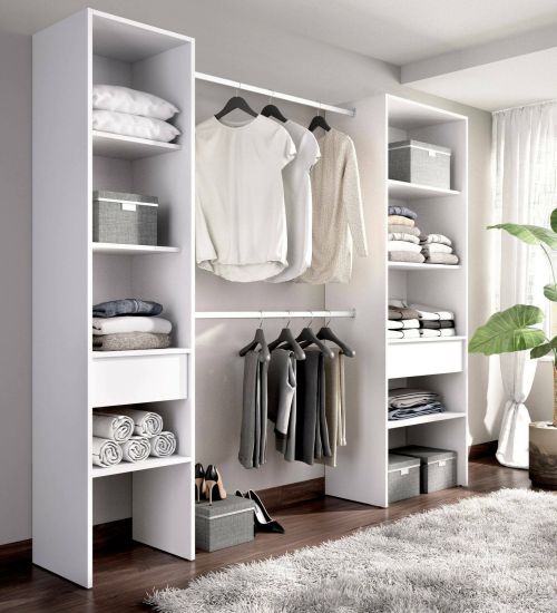 Guardaroba grande Blossberg, Mobile camera da letto, Cabina armadio portabiti, Armadio appendiabiti, 160x50 h185 cm, Bianco