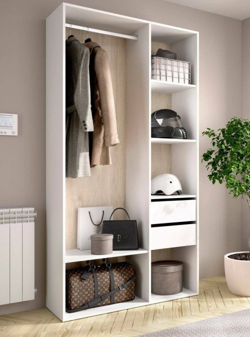 Guardaroba grande Borla, Mobile camera da letto, Cabina armadio portabiti, Armadio appendiabiti, 98x45 h205 cm, Bianco e Rovere