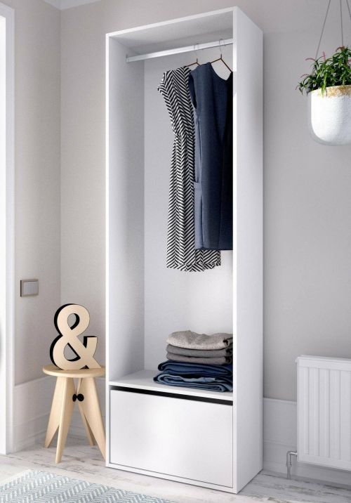 Guardaroba grande Braiola, Mobile camera da letto, Cabina armadio portabiti, Armadio appendiabiti, 60x45 h205 cm, Bianco e Rovere