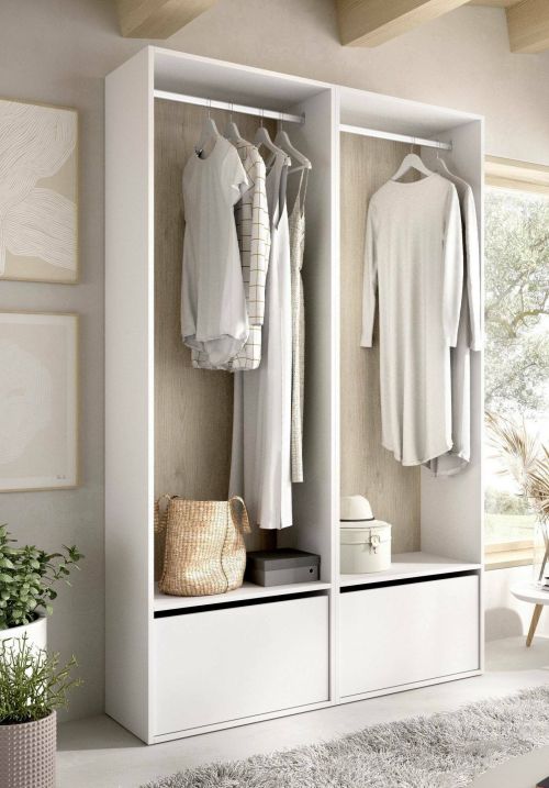 Guardaroba grande Brealone, Mobile camera da letto, Cabina armadio portabiti, Armadio appendiabiti, 120x45 h205 cm, Bianco e Rovere